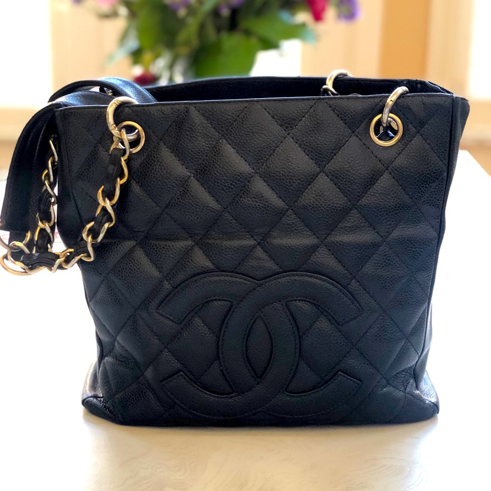 Black Petite Chanel Shopping Tote Bag